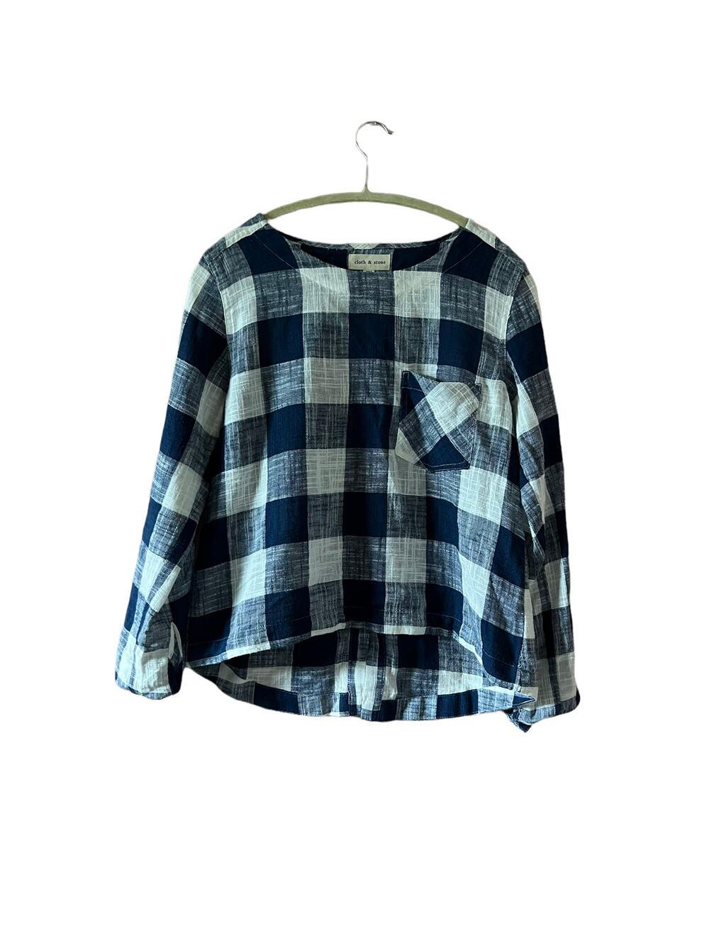 Cloth & stone women long sleeve White blue blouse sz S linen play button back